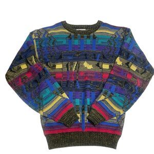 1980s Score II Sweater Retro Patterned Size L Knit Pullover Vintage Kids Unisex
